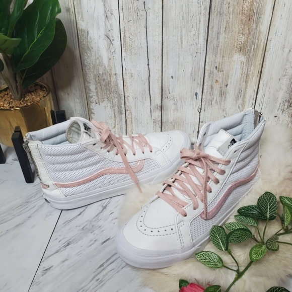 RARE vans White leather custom high top zip back - Picture 6 of 12